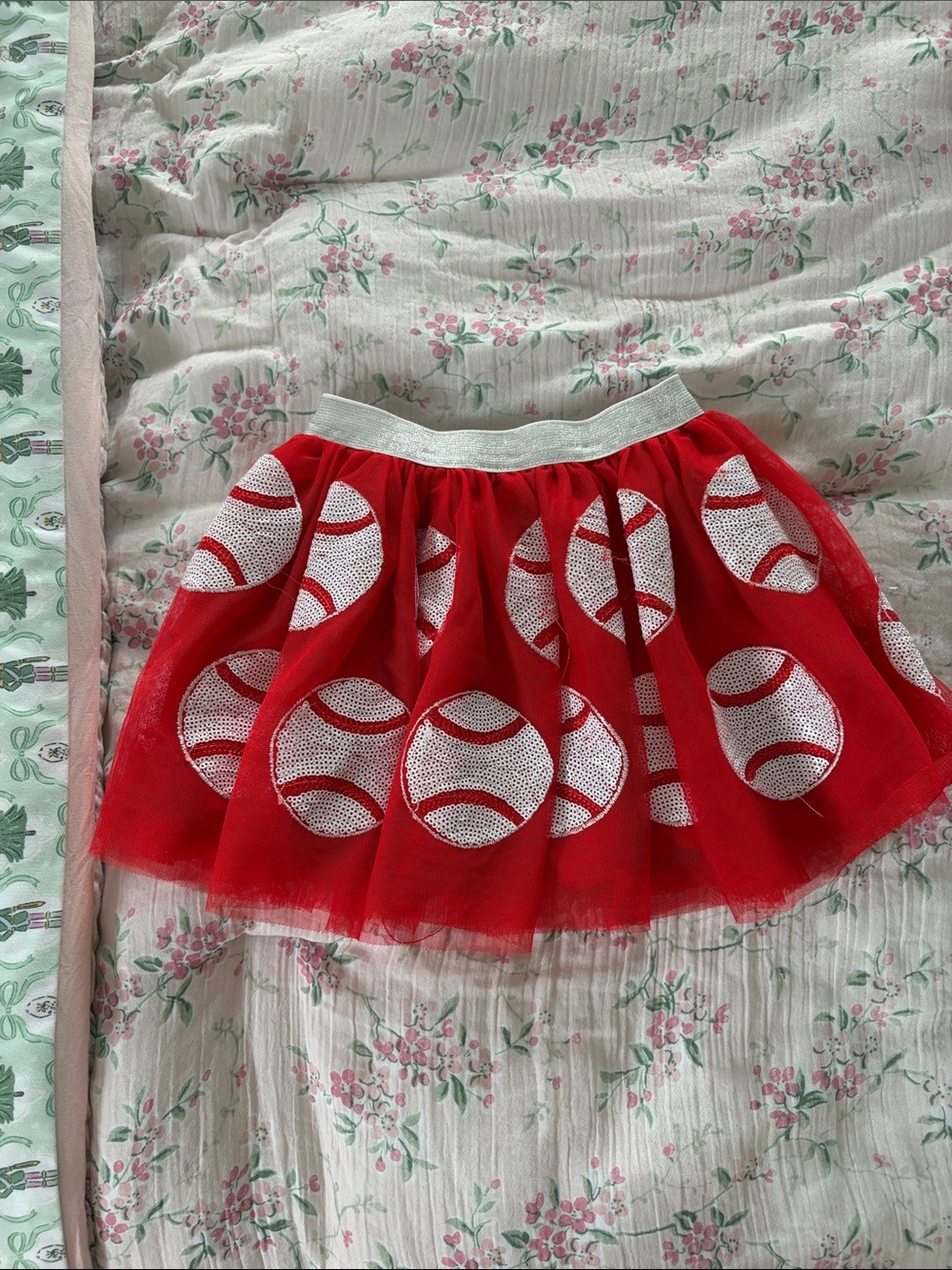 Red Tulle Baseball Print Skirt 4T